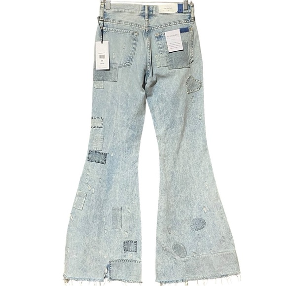 7 For All Mankind Low Rise Flare Jeans 27 Tailorless Iris Patch All Over Patches - Picture 9 of 16
